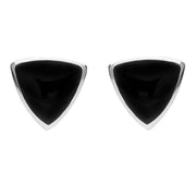 Sterling Silver Whitby Jet Large Curved Triangle Stud Earrings. E209. 