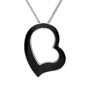 Sterling Silver Whitby Jet Large Open Heart Necklace. P941
