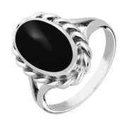 Sterling Silver Whitby Jet Large Oval Rope Edge Ring, R177.