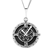 Sterling Silver Whitby Jet Large Round Clock Necklace P3416