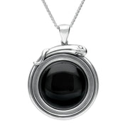 Sterling Silver Whitby Jet Large Round Snake Edge Necklace P3311