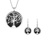 Sterling Silver Whitby Jet Large Round Tree of Life Two Piece Set S063