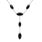 Sterling Silver Whitby Jet Long Oval Dropper Necklace NUNQ0000894