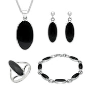 Sterling Silver Whitby Jet Long Oval Four Piece Set. S017 