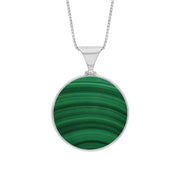 Sterling Silver Whitby Jet Malachite Queens Jubilee Hallmark Double Sided Round Necklace, P149_JFH