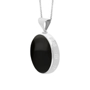 Sterling Silver Whitby Jet Malachite Queens Jubilee Hallmark Double Sided Round Necklace, P149_JFH