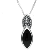 Sterling Silver Whitby Jet Marcasite Double Marquise Necklace P1306