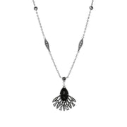 Sterling Silver Whitby Jet Marcasite Feather Necklace N916