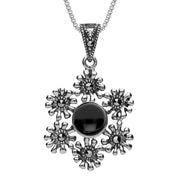 Sterling Silver Whitby Jet Marcasite Floral Necklace, P2119.