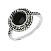 Sterling Silver Whitby Jet Marcasite Frame Large Ring R784
