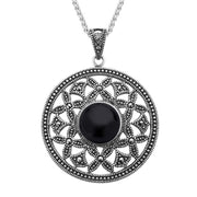 Sterling Silver Whitby Jet Marcasite Open Circle Necklace, P2142.