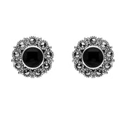 Sterling Silver Whitby Jet Marcasite Round Stud Earrings E1634