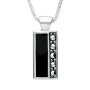 Sterling Silver Whitby Jet Marcasite Small Oblong Necklace, P1312.