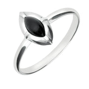 Sterling Silver Whitby Jet Marquise Beaded Edge Ring R742