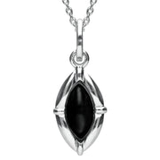 Sterling Silver Whitby Jet Marquise Beaded Edge Two Piece Set. s039