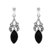Sterling Silver Whitby Jet Marquise Drop Earrings. E075.