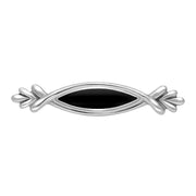 Sterling Silver Whitby Jet Marquise Fleur Brooch, M099
