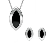 Sterling Silver Whitby Jet Marquise Two Piece Set S045