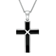 Sterling Silver Whitby Jet Medium 4 Stone Cross Necklace. p1893