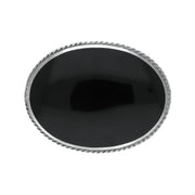 Sterling Silver Whitby Jet Medium Oval Rope Edge Brooch. M040.