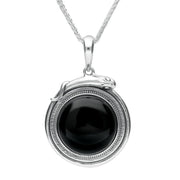 Sterling Silver Whitby Jet Medium Round Snake Edge Necklace P3310