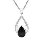 Sterling Silver Whitby Jet Open Framed Pear Drop Necklace. P210