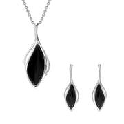 Sterling Silver Whitby Jet Open Marquise Two Piece Set S231