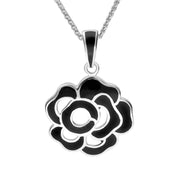 Sterling Silver Whitby Jet Open Rose Necklace. P1274