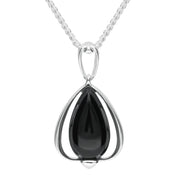 Sterling Silver Whitby Jet Open Side Pear Necklace P2176