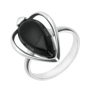 Sterling Silver Whitby Jet Open Sides Pear Ring R1171