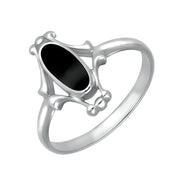 Sterling Silver Whitby Jet Oval Fancy Ring, R103.