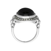 Sterling Silver Whitby Jet Marcasite Frame Large Oval Ring, R784