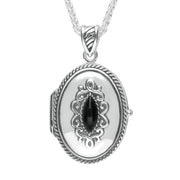 Sterling Silver Whitby Jet Oval Marquise Stone Locket P2620
