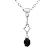 Sterling Silver Whitby Jet Oval Drop Necklace. P166.