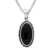 Sterling Silver Whitby Jet Oval Rope Edge Necklace, P002.