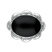 Sterling Silver Whitby Jet Oval Scalloped Edge Brooch M054