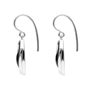 Sterling Silver Whitby Jet Oval Stone Enclosed Drop Earrings. E2120.