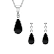 Sterling Silver Whitby Jet Pear Shaped Bottle Top Two Piece Set S046 