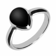 Sterling Silver Whitby Jet Pear Shaped Ring. R408.