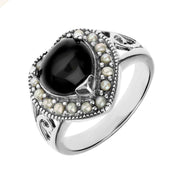 Sterling Silver Whitby Jet Pearl Heart Shaped Ring. R1056.