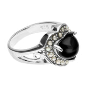 Sterling Silver Whitby Jet Pearl Heart Shaped Ring. R1056.