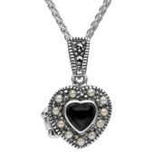 Sterling Silver Whitby Jet Pearl Small Bead Edge Heart Locket P2147