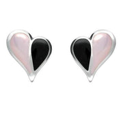 Sterling Silver Whitby Jet Pink Mother of Pearl Split Heart Stud Earrings E364