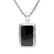 Sterling Silver Whitby Jet Ribbed Edged Oblong Necklace. P291