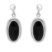 Sterling Silver Whitby Jet Ribbed Oval Drop Earrings E205