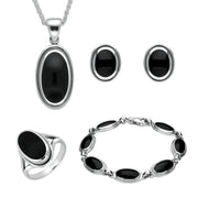 Sterling Silver Whitby Jet Ribbed Oval Four Piece Set. S014 