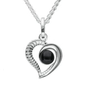 Sterling Silver Whitby Jet Ridged Heart Two Piece Set. S021