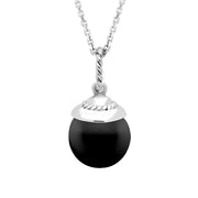 Sterling Silver Whitby Jet Round Bead Drop Necklace P3138