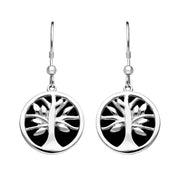 Sterling Silver Whitby Jet Round Tree of Life Drop Earrings E2485