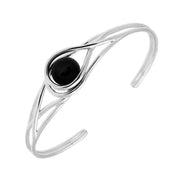 Sterling Silver Whitby Jet Round Twisted Bangle. B1099.